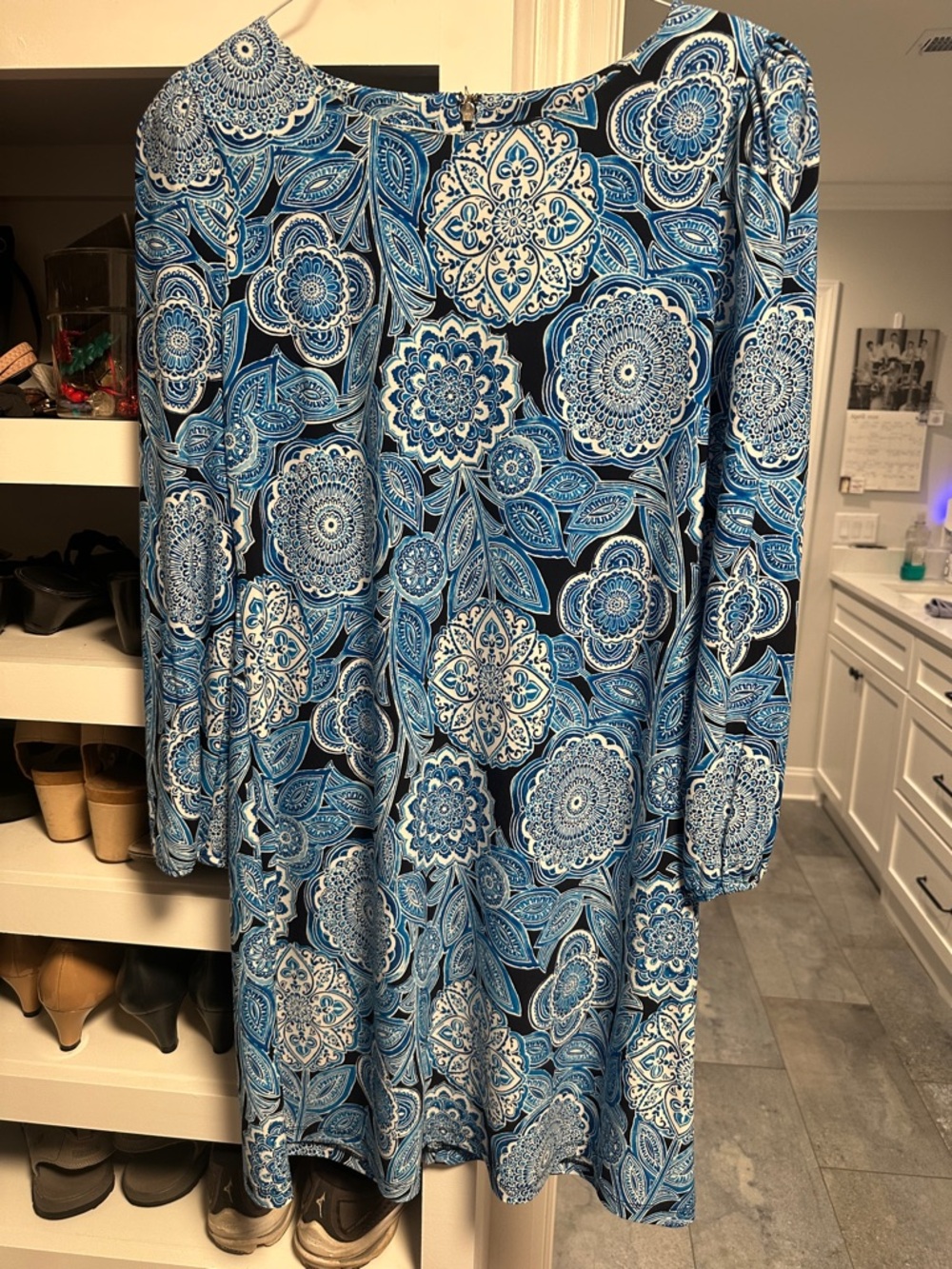 Blue Paisley Floral Long Sleeve Dress